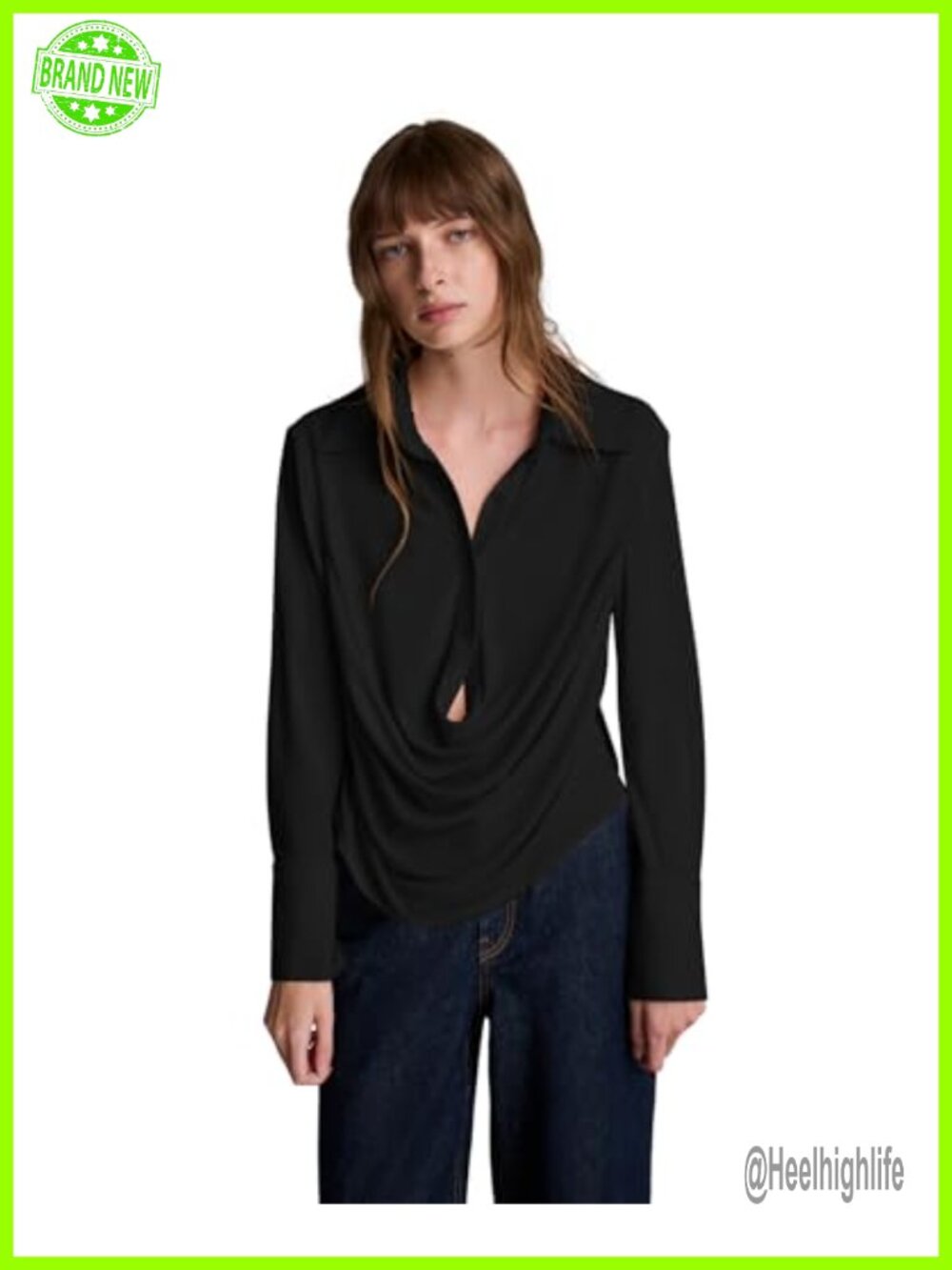 Kenneth Cole Long Sleeve Drape Front Collared Blouse Business Casual